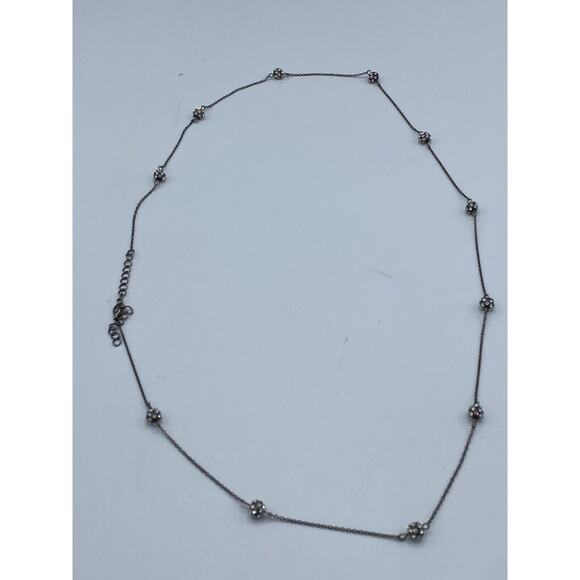 Gunmetal Gray Crystal Ball Station Beaded Long Necklace Dainty - Picture 3 of 9